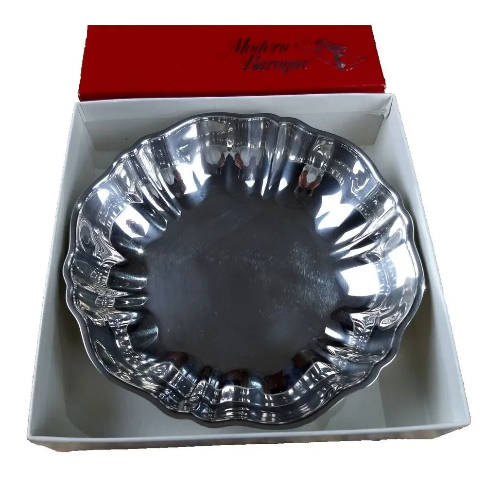 ONEIDA Scalloped Edge Bowl Modern Baroque Community Silverplate Orig Box Vintage